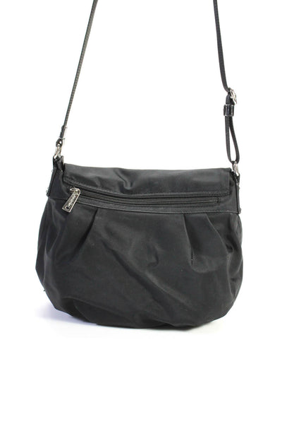 Lancaster Womens Single Strap Logo Flap Nylon Crossbody Handbag Black