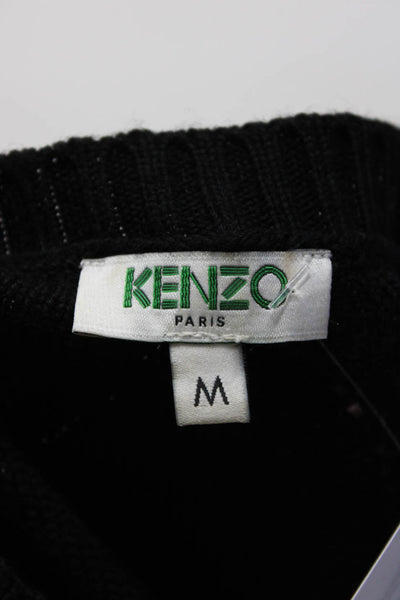 Kenzo Womens Black Cable Knit Animal Print Long Sleeve Sweater Top Size M