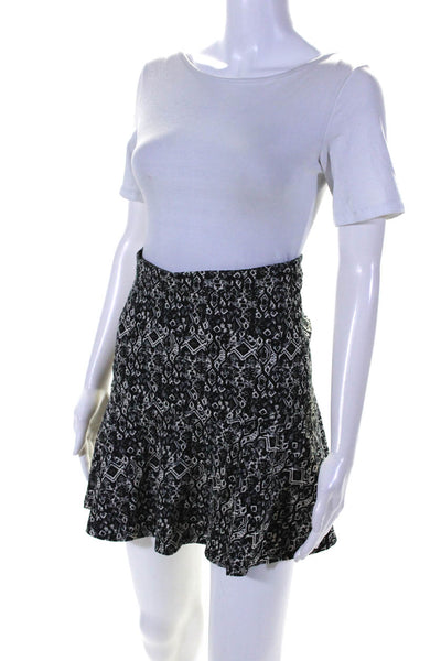 Parker Womens Cotton Abstract Print Ruffled Hem Short A-Line Skirt Black Size 4