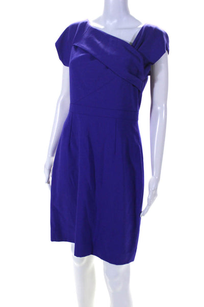 J Crew Womens Wool Asymmetrical V-Neck Cap Sleeve Sheath Dress Purple Size 6