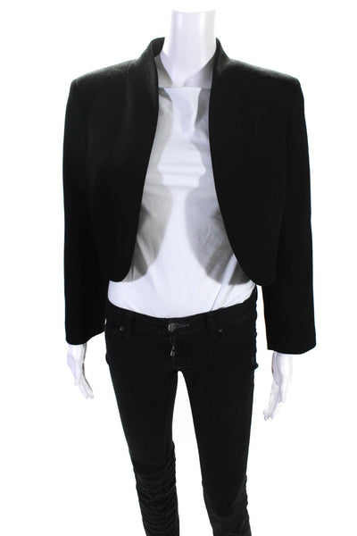Michael Kors Collection Womens Black Wool Open Front Cropped Blazer Size 12