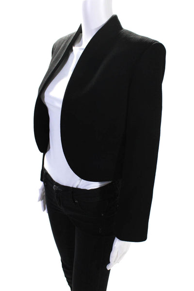 Michael Kors Collection Womens Black Wool Open Front Cropped Blazer Size 12