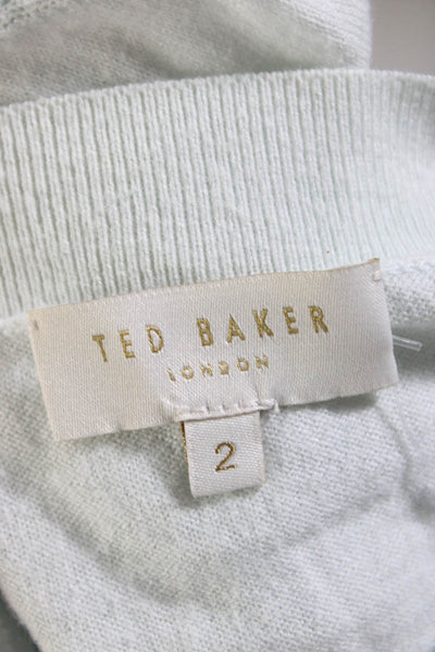 Ted Baker London Womens Floral Print V-Neck Long Sleeve Blouse Blue Size 2