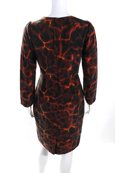 Rachel Roy Womens Abstract Print Darted Zipped Round Neck Dress Orange Size 2