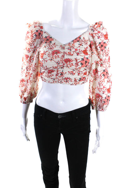 Hoffman Copenhagen Womens Floral Print Bishop Sleeve Crop Blouse Pink Size EUR34