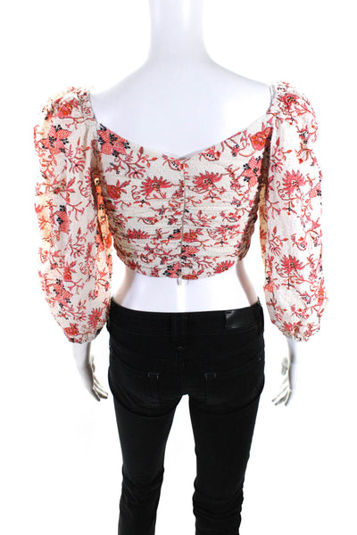 Hoffman Copenhagen Womens Floral Print Bishop Sleeve Crop Blouse Pink Size EUR34