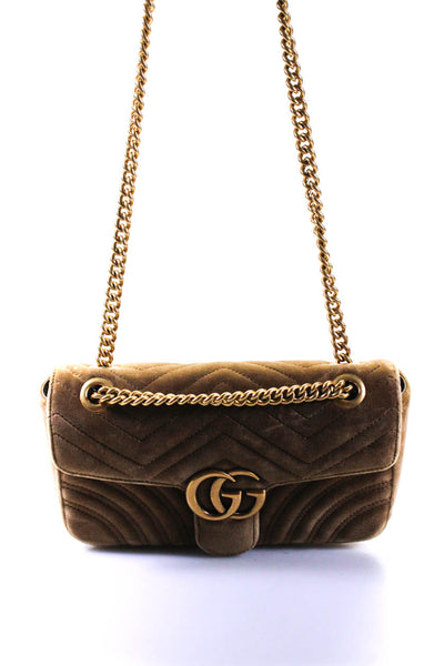Gucci Womens Velvet Chevron Quilted Marmont Push Lock Chained Strap Shoulder Han