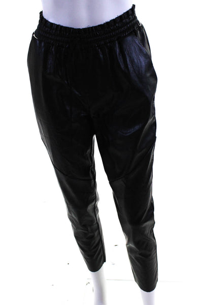 Ramy Brook Womens Faux Leather Mid Rise Elastic Waist Slim Pants Black Size XXS
