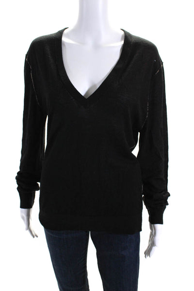 Zadig & Voltaire Women's Merino Wool Metallic Trim Knit Blouse Black Size L