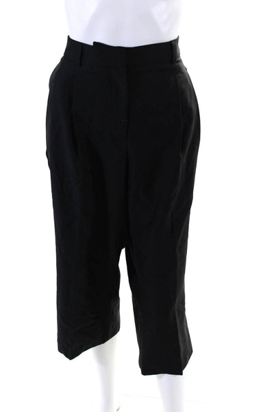 Iris & Ink Women's Wool Pleated Front Cropped Trouser Pants Black Size 10