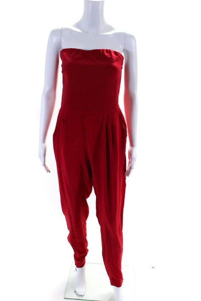 Hunter Bell Women's Silk Strapless Tapered Leg One Piece Jumpsuit Red Size 10