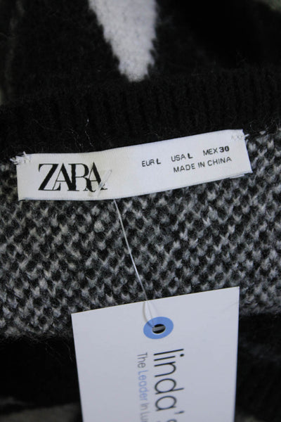 Zara Womens Sleeveless V Neck Argyle Sweater Dress Black Gray Size Large