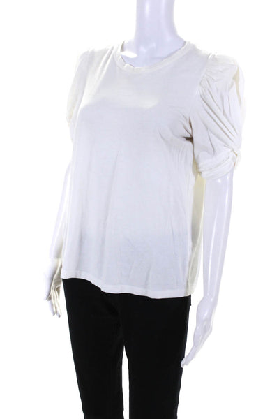 ALC Womens Ivory Cotton Crew Neck Puff Short Sleeve Blouse Top Size M