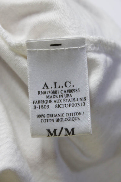ALC Womens Ivory Cotton Crew Neck Puff Short Sleeve Blouse Top Size M