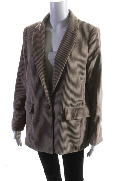 Central Park West Womens Ribbed Textured Buttoned Collared Blazer Brown Size M