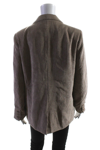 Central Park West Womens Ribbed Textured Buttoned Collared Blazer Brown Size M