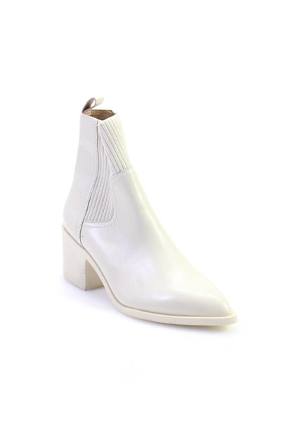 Steve Madden Womens Ribbed Elastic Pointed Toe Block Heels Boots White Size 7