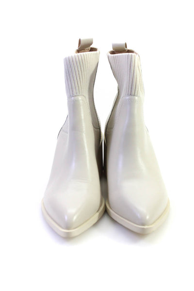 Steve Madden Womens Ribbed Elastic Pointed Toe Block Heels Boots White Size 7