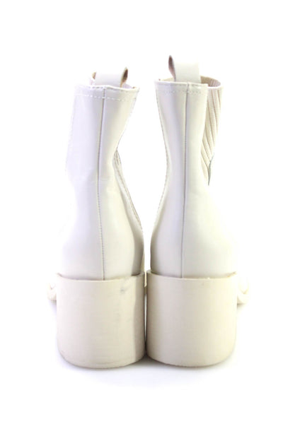 Steve Madden Womens Ribbed Elastic Pointed Toe Block Heels Boots White Size 7