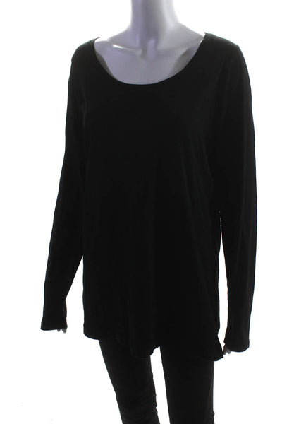 White + Warren Womens Black Scoop Neck Long Sleeve Tunic Blouse Top Size XL