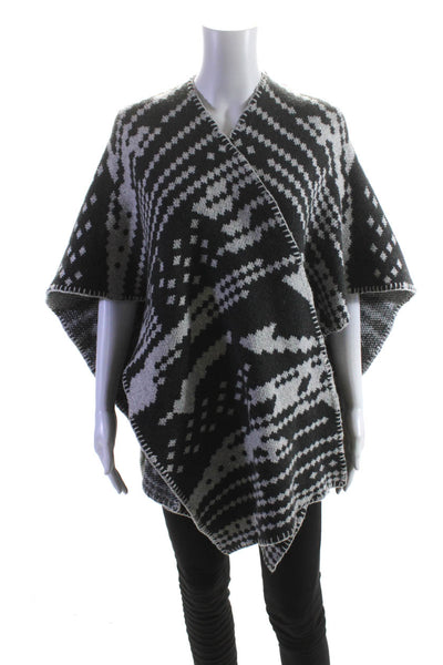 White + Warren Womens Gray Printed Open Front Poncho Cardigan Sweater Top SizeOS