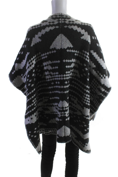 White + Warren Womens Gray Printed Open Front Poncho Cardigan Sweater Top SizeOS