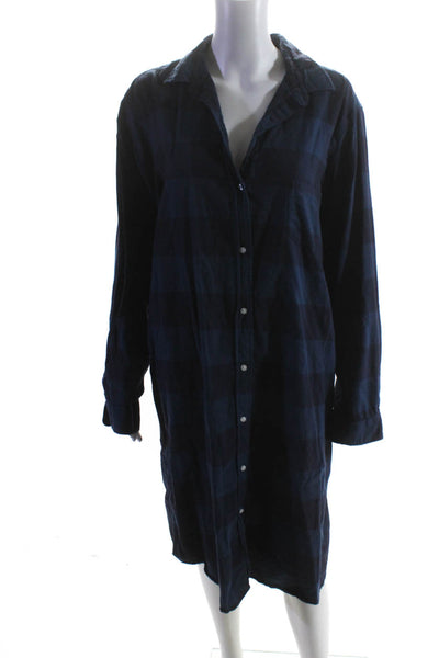 Grayson Womens Dark Blue Plaid Collar Long Sleeve Button Down Shirt Dress Size 5