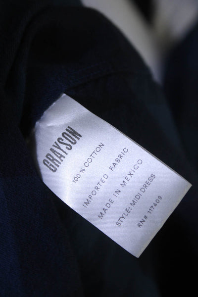 Grayson Womens Dark Blue Plaid Collar Long Sleeve Button Down Shirt Dress Size 5