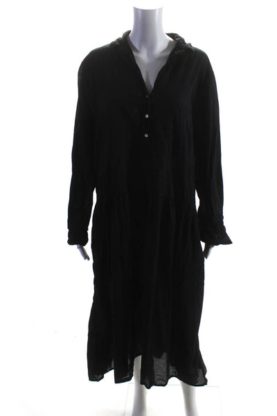 Grayson Womens Black Cotton Collar Long Sleeve Pockets Tiered Dress Size L