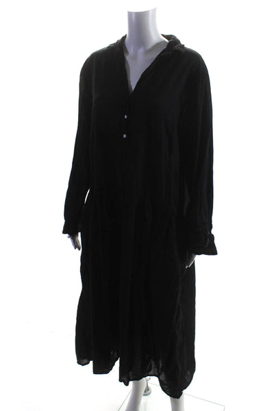 Grayson Womens Black Cotton Collar Long Sleeve Pockets Tiered Dress Size L