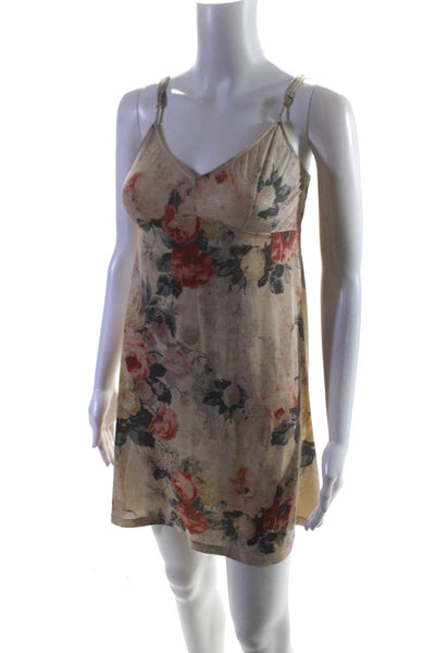 Zimmermann Womens Jersey Knit Floral V-Neck Sleeveless Slip Dress Beige Size 1