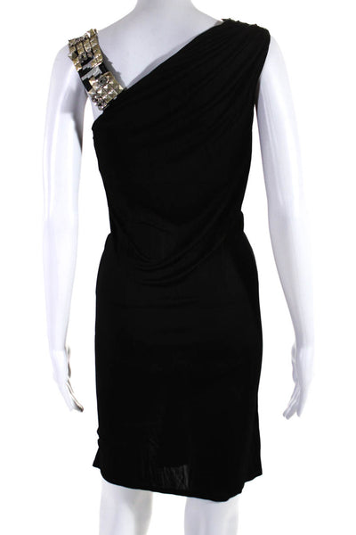 Emilio Pucci Womens Crystal Studded Strap Knit Sheath Dress Black Size 8