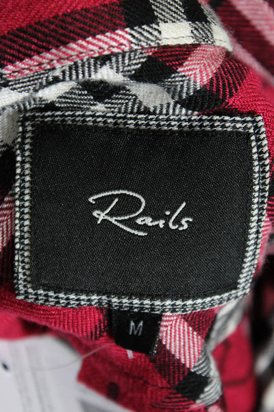 Rails Womens Button Front Long Sleeve Collared Plaid Shirt Pink Black Medium
