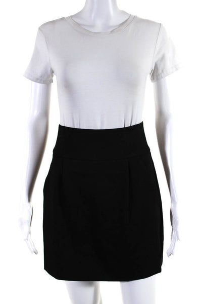 Theory Womens Wool Pleated Back Zippered A-Line Short Skirt Black Size 4