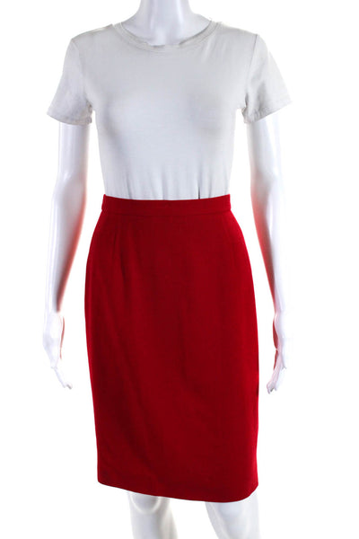 Escada Womens Wool Zipped Buttoned Darted Straight Midi Skirt Red Size EUR34