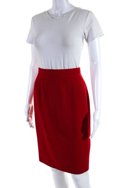 Escada Womens Wool Zipped Buttoned Darted Straight Midi Skirt Red Size EUR34