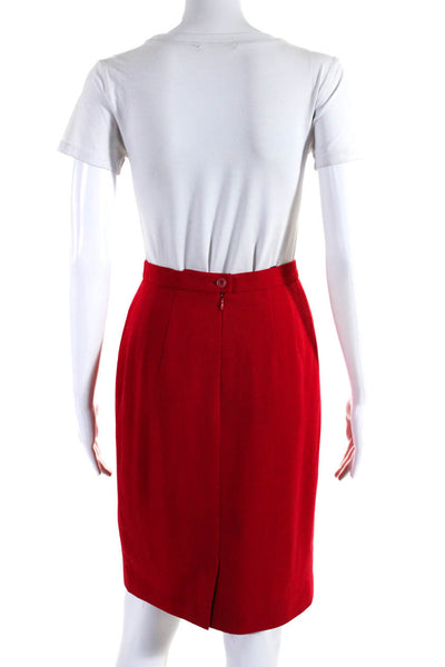 Escada Womens Wool Zipped Buttoned Darted Straight Midi Skirt Red Size EUR34