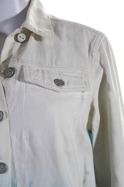 Designer Womens Dip Dye Button Up Denim Jacket Blue White Size Medium