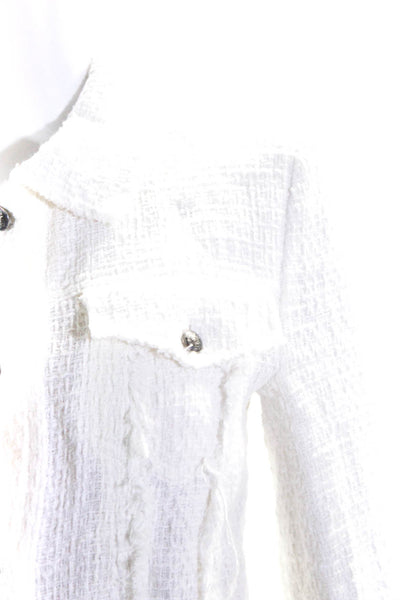IRO Womens Long Sleeve Button Front Tweed Fringe Jacket White Cotton Size FR 38