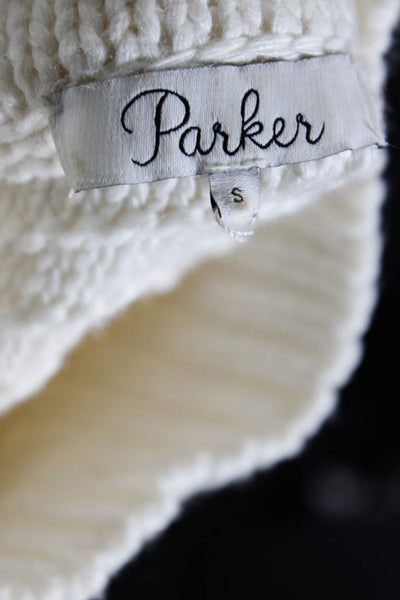 Parker Womens Crochet Knit Side Slit Turtleneck Sweater White Size Small