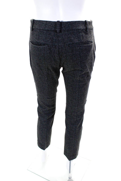 Theory Womens Zipper Fly Pleated Plaid Stretch Knit Pants Gray Size 2