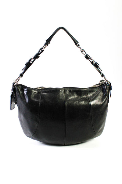 Coach Women's Leather Silver Tone Hardware Shoulder Bag Black Size S