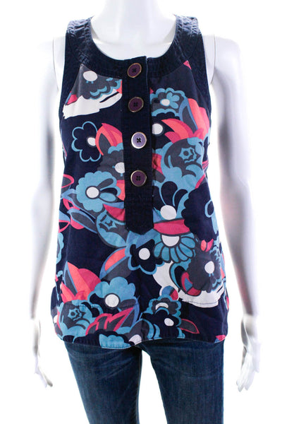 Marc By Marc Jacobs Womens Cotton Floral Button Up Tank Top Navy Blue Size 6