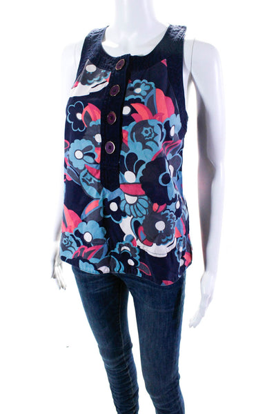 Marc By Marc Jacobs Womens Cotton Floral Button Up Tank Top Navy Blue Size 6