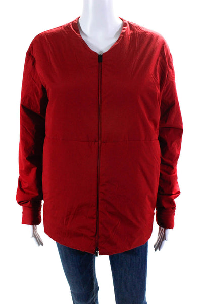 Aeance Womens Quilted Washable Insulated V-Neck Zip Up Coat Jacket Red Size M