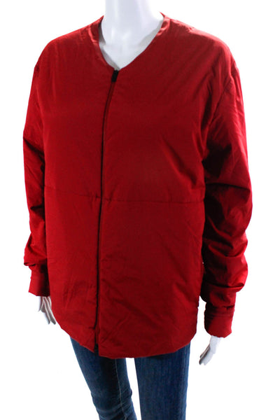 Aeance Womens Quilted Washable Insulated V-Neck Zip Up Coat Jacket Red Size M