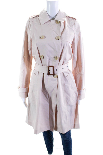 Joie Womens Cotton Twill Double Breasted Belted Trench Coat Jacket Pink Size S
