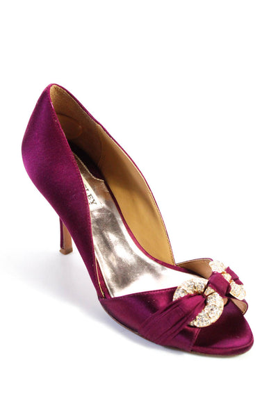 Badgley Mischka Womens Satin Jeweled Peep Toe Pumps Violet Purple Size 7.5 Mediu