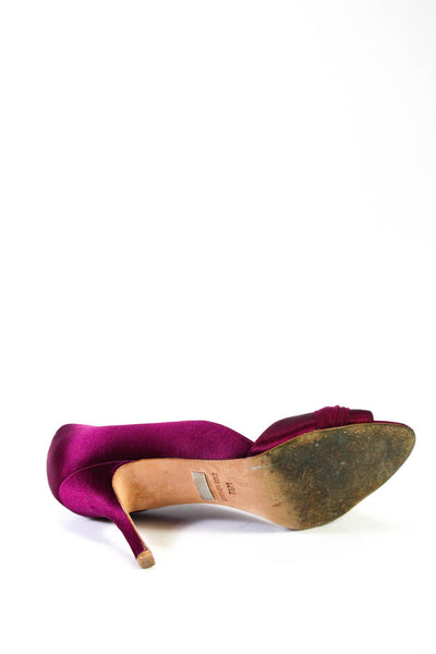 Badgley Mischka Womens Satin Jeweled Peep Toe Pumps Violet Purple Size 7.5 Mediu