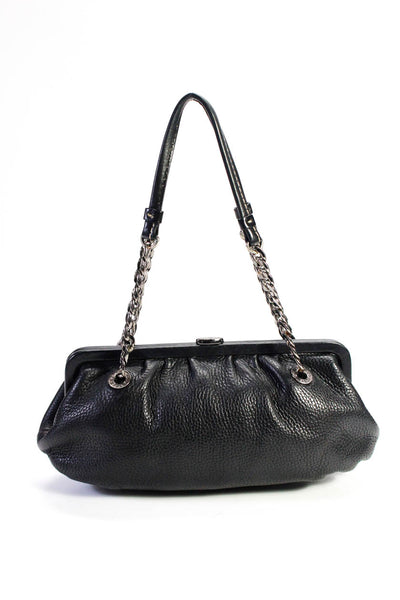 Michael Michael Kors Womens Leather Chain Link Satchel Shoulder Handbag Black